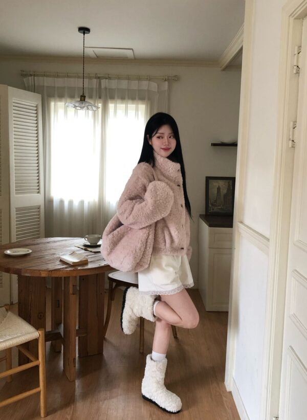 W01 Hanna哈娜的格紋毛毛外套+毛毛包