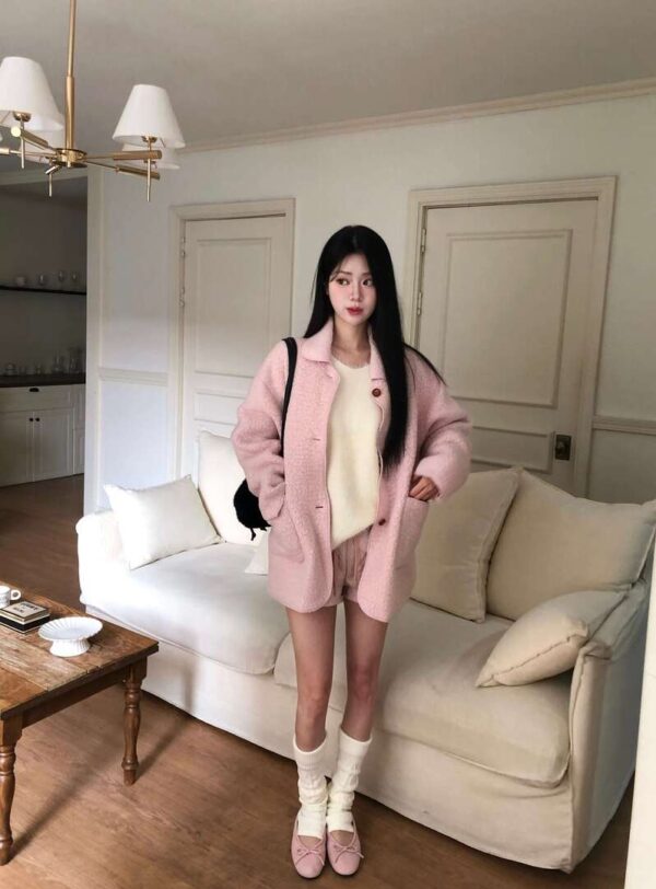 W47 Aurelie奧莉薇柔粉羊毛大衣