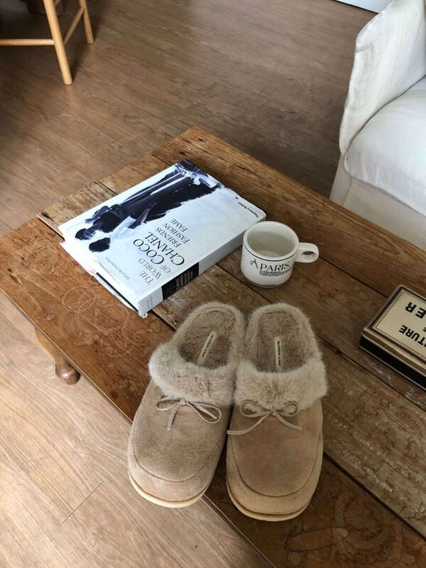 W39 卡梅爾的奶茶咖啡蝴蝶結毛毛拖鞋