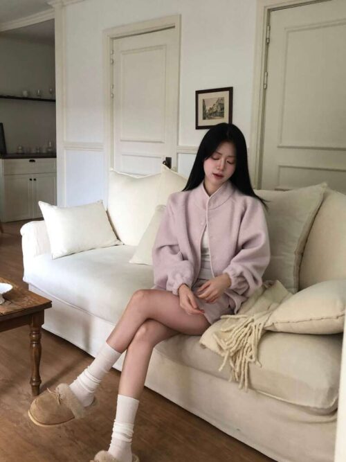 W05 Luna露娜的嫩粉羊羔毛棉質外套