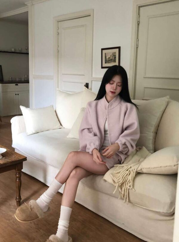 W05 Luna露娜的嫩粉羊羔毛棉質外套