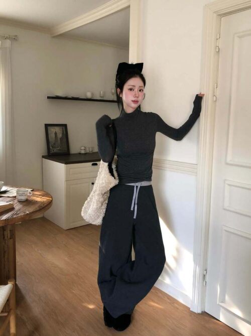 W03 米蘭的雙色拼接氣球內刷毛棉褲