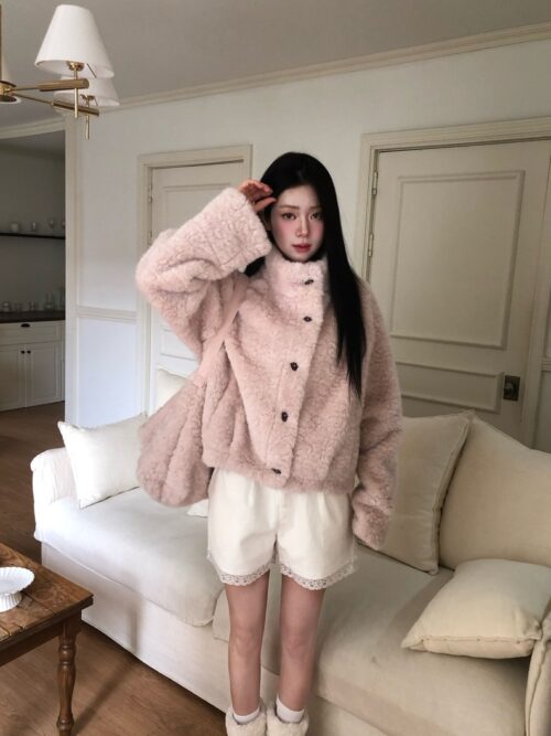 W07 倫敦女孩的小花蕾絲燈芯絨短褲