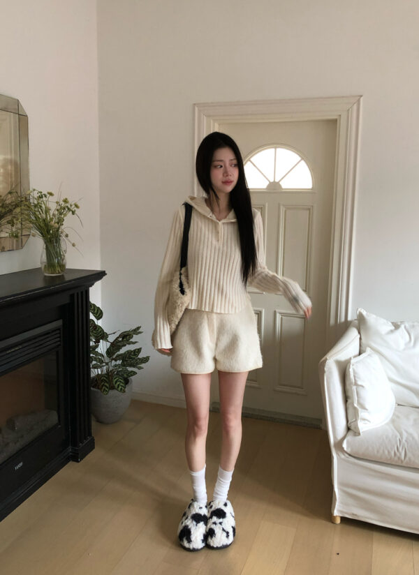 Y06 Emma艾瑪的彈力絨毛坑條帽t上衣