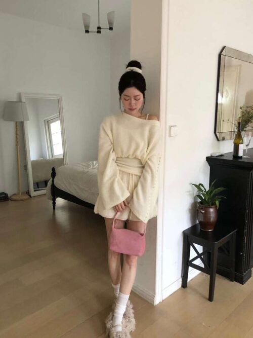 Y07 西雅圖的設計感絨毛背心+外衫set