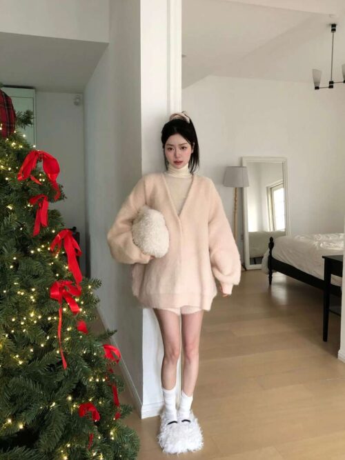 Y08 Seville塞維亞的柔粉短絨毛外套