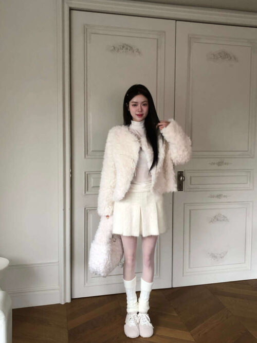 Y10 Callie卡莉的晚宴細閃毛毛鬆緊腰百褶裙