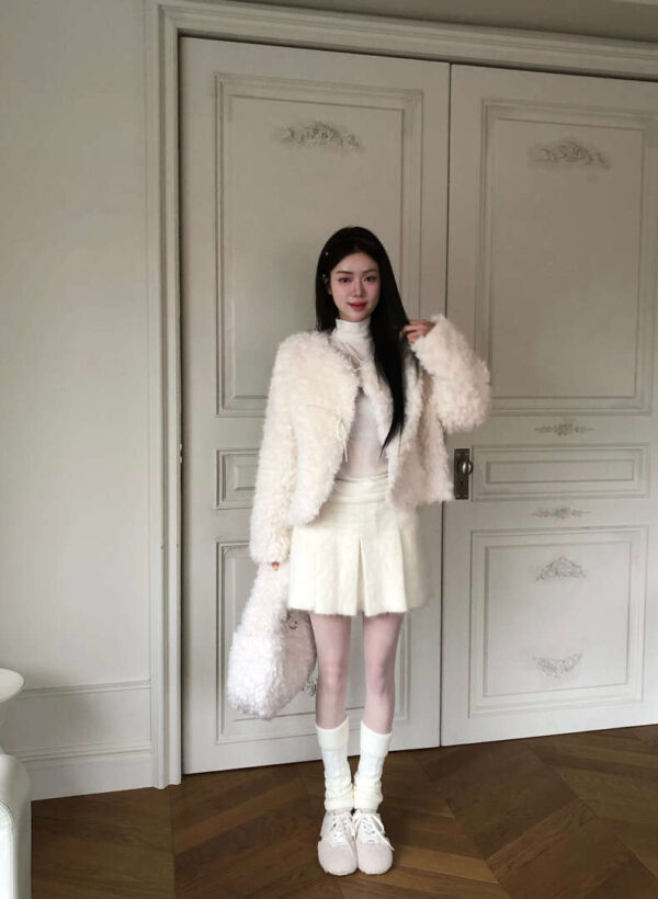 Y10 Callie卡莉的晚宴細閃毛毛鬆緊腰百褶裙