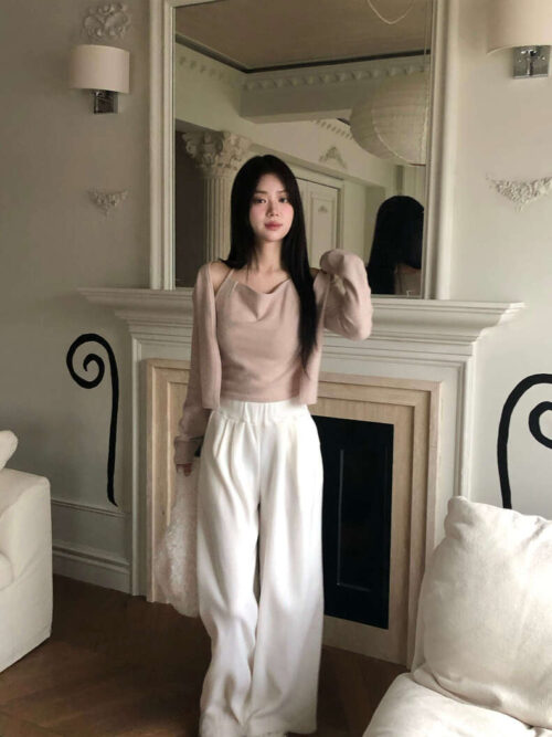 Y31 倫敦女孩的針織假兩件掛脖背心+外套set