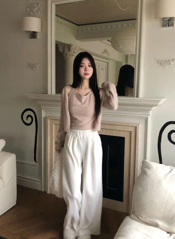 Y31 倫敦女孩的針織假兩件掛脖背心+外套set