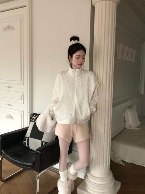 Y32 Hepburn赫本假期的嫩粉小花鋪棉外套