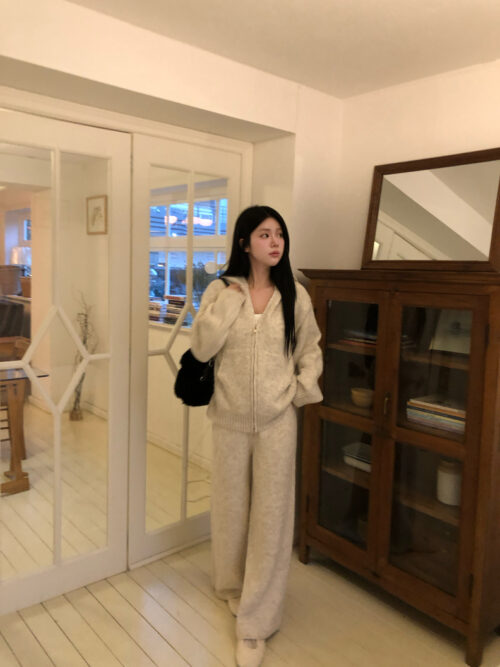 W17 德妮的奶茶毛呢針織外套+長褲set