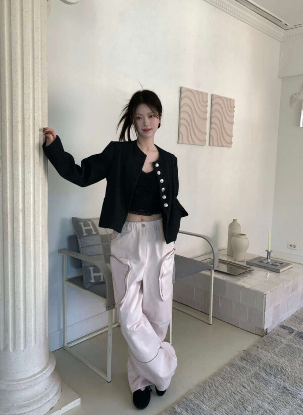 Z07 奧菲莉亞的設計師時髦大口袋直筒褲