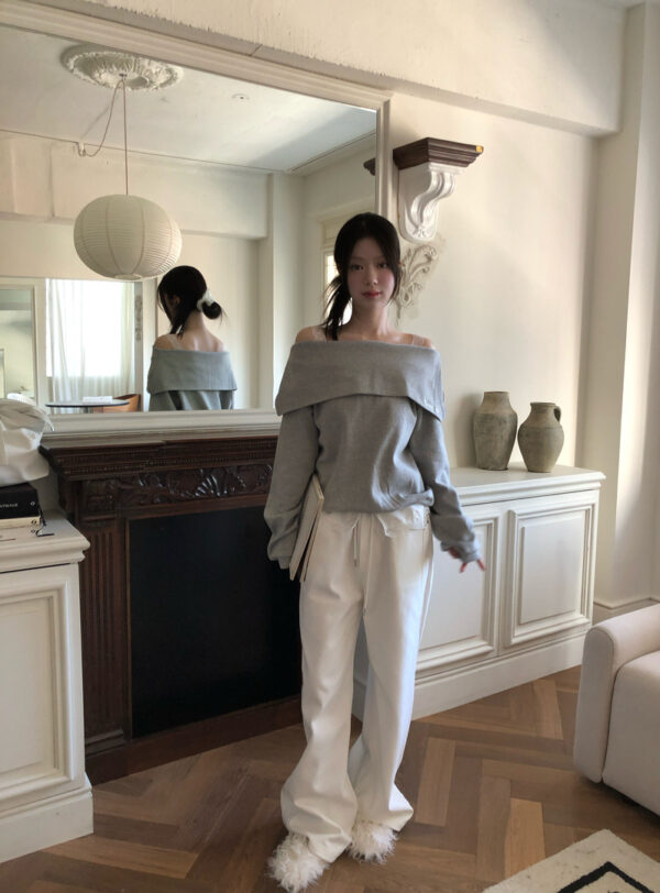 Z22 羅茜的法式刺繡英文翻領一字領上衣