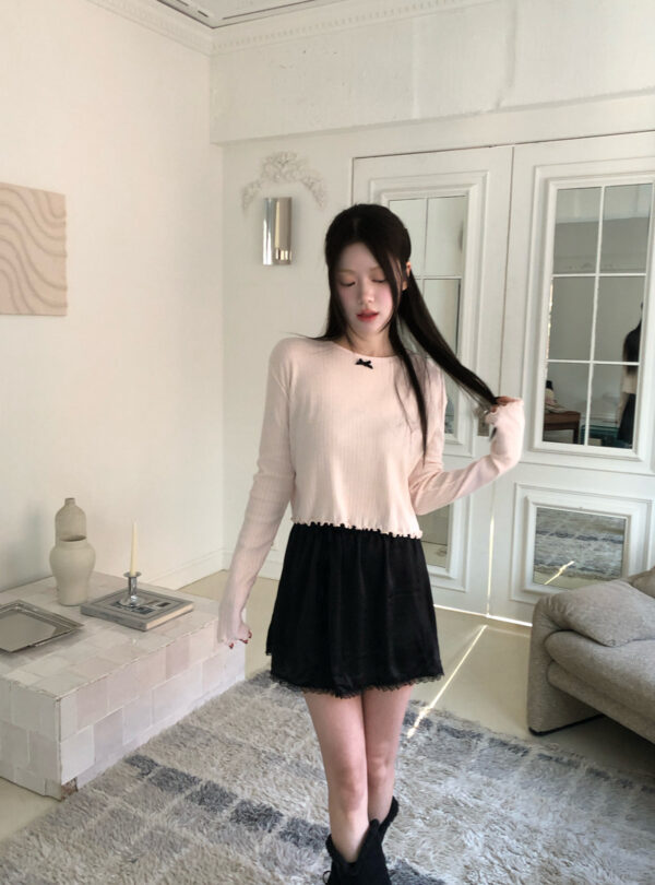 Z06 雷諾瓦的小蝴蝶結捲邊針織上衣