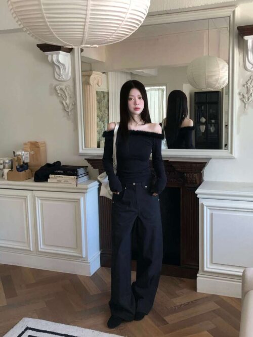 Z45 愛葛拉的絨毛一字領針織上衣