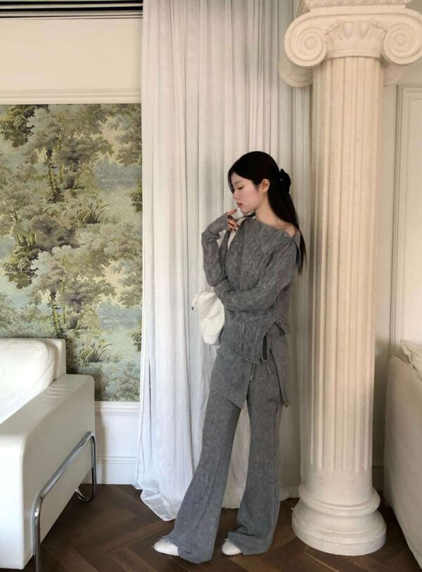 Z08 艾德琳的柔軟彈力針織一字領+裙簾長褲set