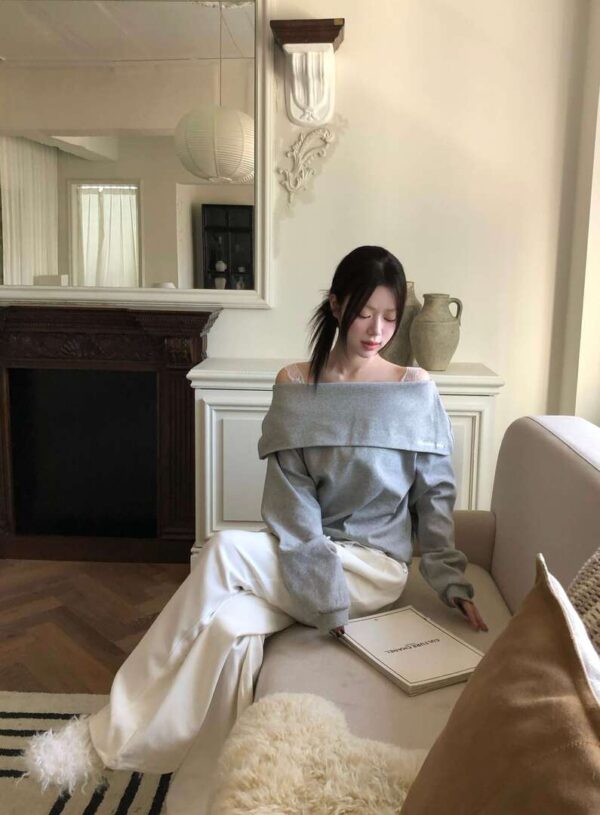 Z22 羅茜的法式刺繡英文翻領一字領上衣