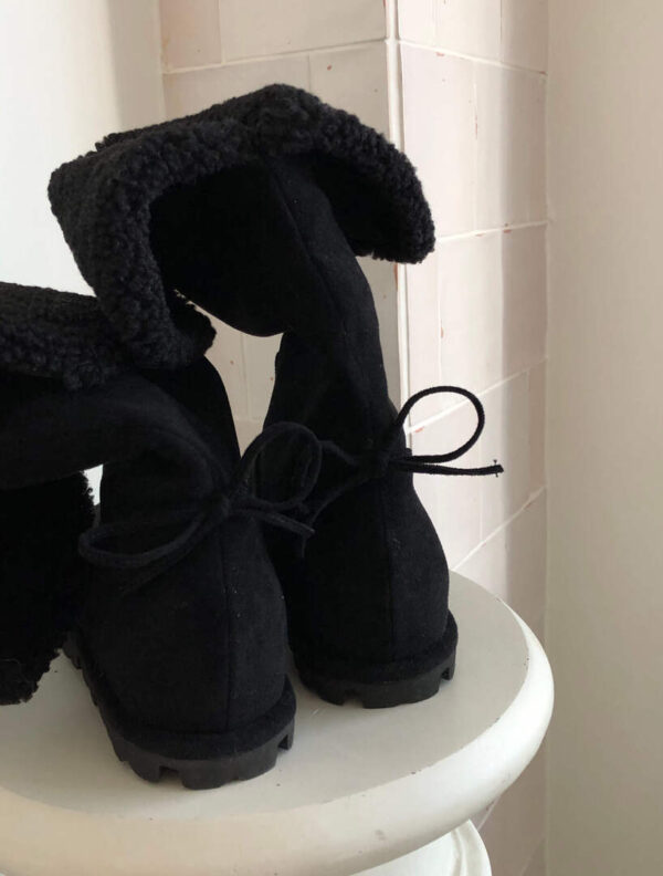 Z31 Beverly貝芙麗的黑色捲毛後蝴蝶結長靴