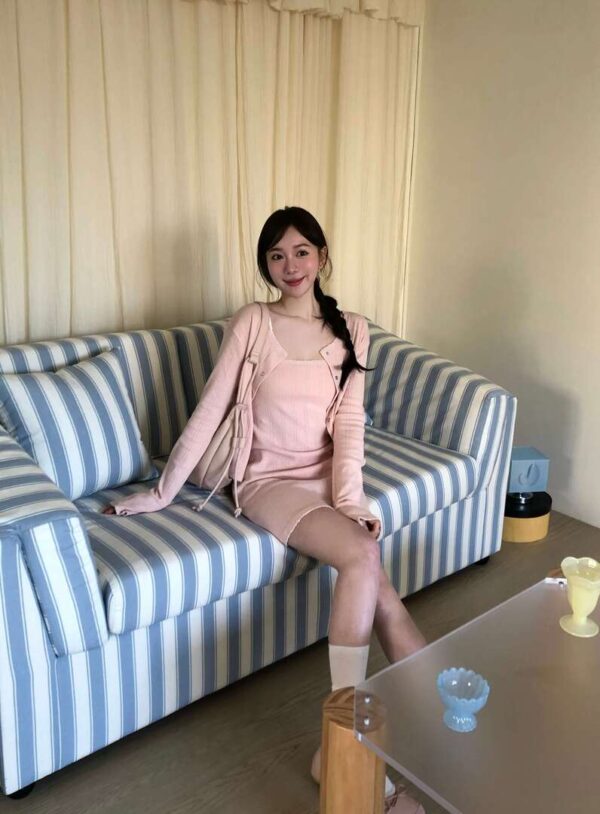 1 (106) AB02 Audrey奧黛麗的針織蕾絲背心洋裝+小外套set