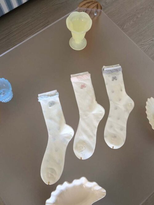 AB34 Emma艾瑪的蝴蝶結捲邊蕾絲長襪