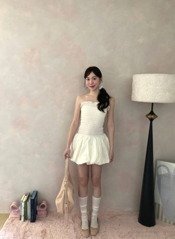 AB09 蒂凡妮的巴黎晚宴平口緞面小蓬裙洋裝