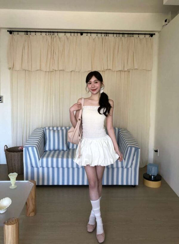 AB09 蒂凡妮的巴黎晚宴平口緞面小蓬裙洋裝