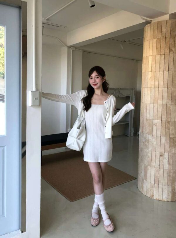 1 (23) AB02 Audrey奧黛麗的針織蕾絲背心洋裝+小外套set