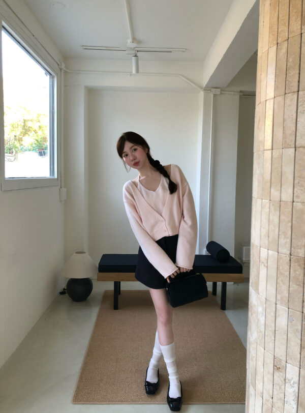 AB23 Sienna西恩娜的假兩件繞脖背心露肩小外套