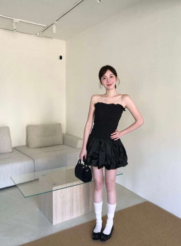 AB09 蒂凡妮的巴黎晚宴平口緞面小蓬裙洋裝