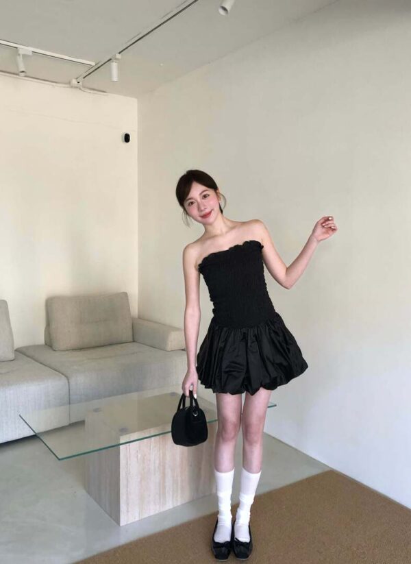 AB09 蒂凡妮的巴黎晚宴平口緞面小蓬裙洋裝