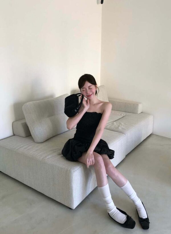 AB09 蒂凡妮的巴黎晚宴平口緞面小蓬裙洋裝