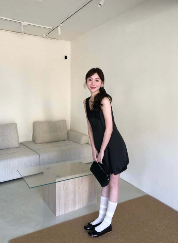 AB01 Monet莫奈的高級緞面蕾絲蝴蝶結短洋裝