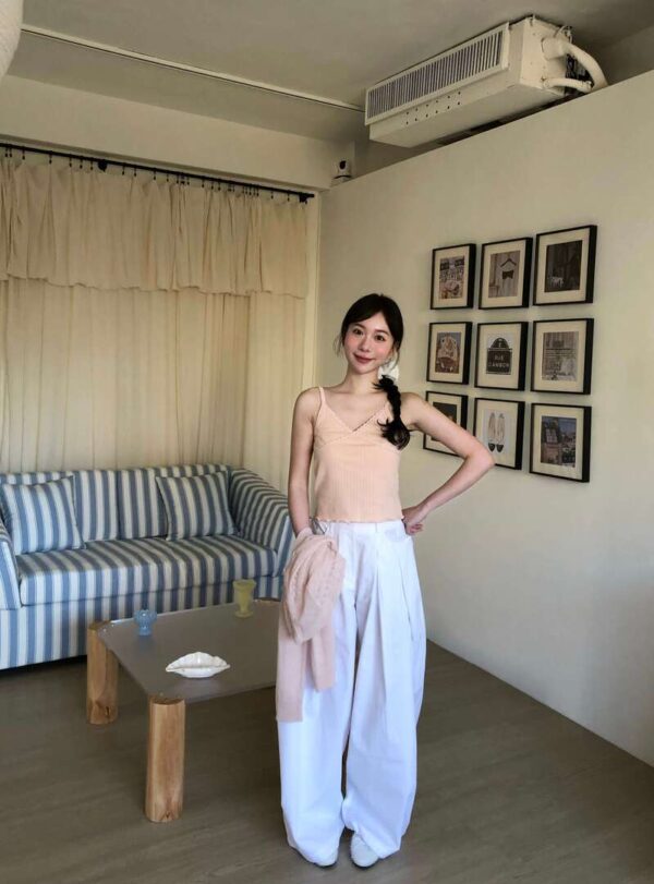 AB03 克拉拉的純白後鬆緊腰闊腿繭型長褲