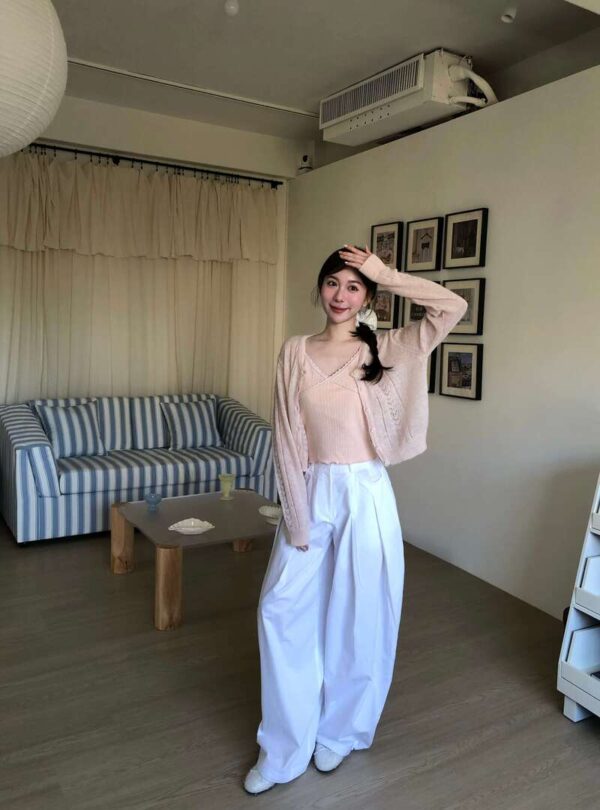 AB03 克拉拉的純白後鬆緊腰闊腿繭型長褲