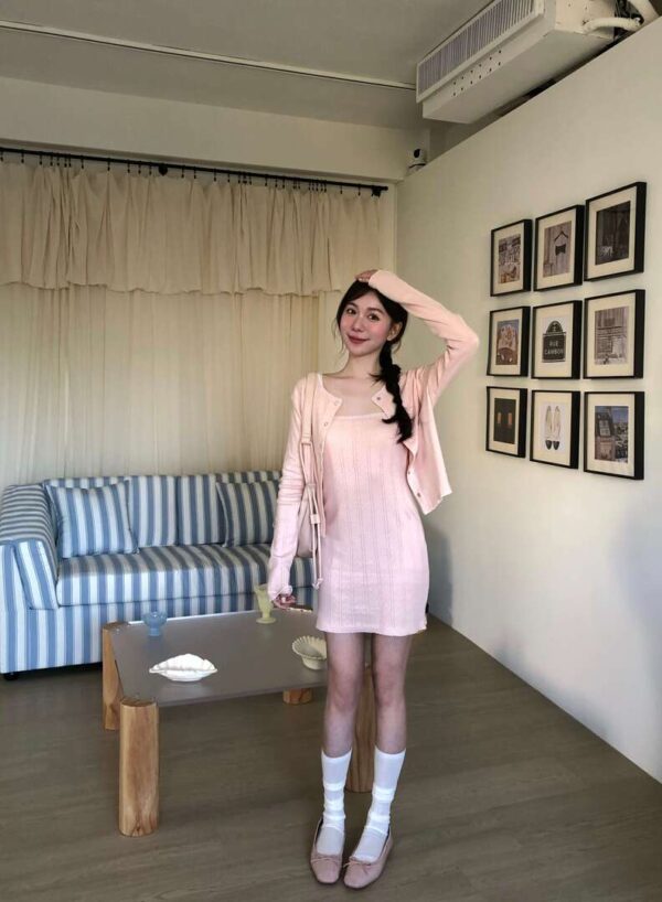 1 (83) AB02 Audrey奧黛麗的針織蕾絲背心洋裝+小外套set