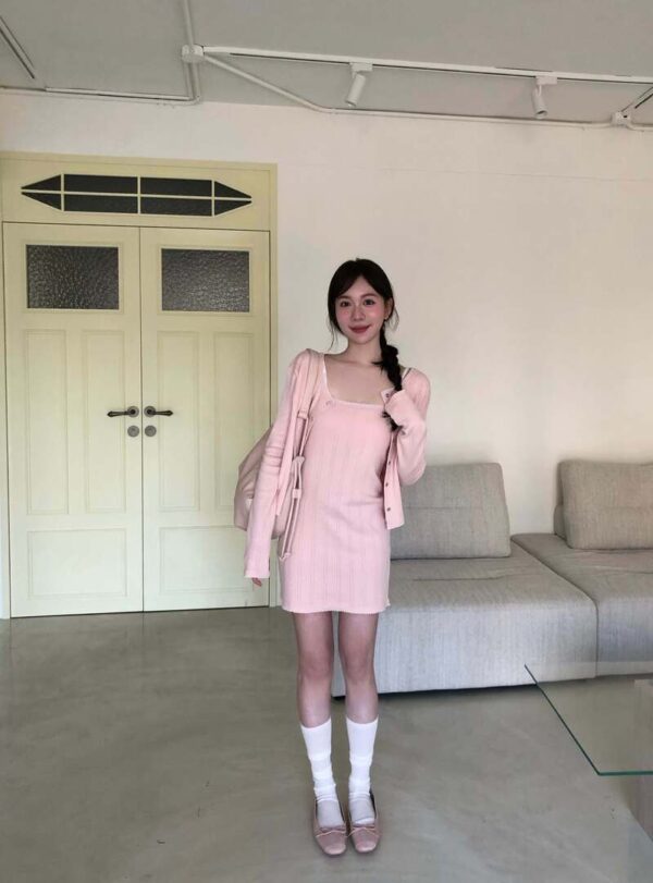 7 AB02 Audrey奧黛麗的針織蕾絲背心洋裝+小外套set