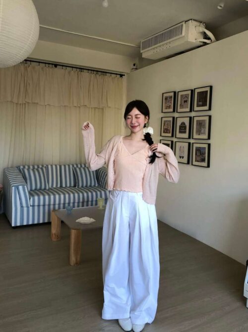 AB03 克拉拉的純白後鬆緊腰闊腿繭型長褲