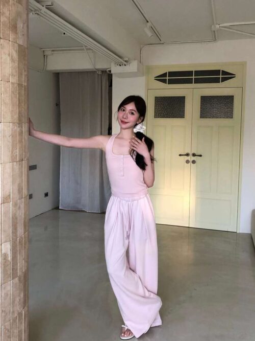 AB22 Luna露娜的設計師彈力鬆緊腰直筒棉褲