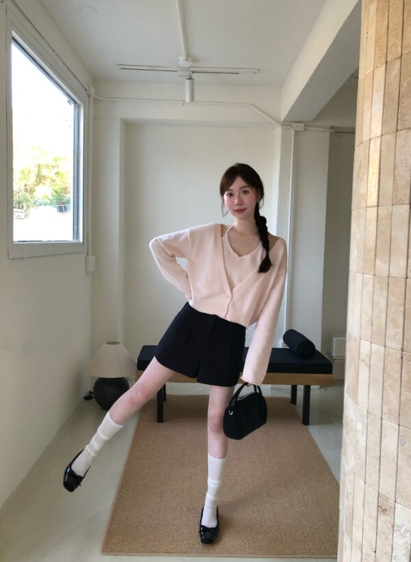 AB23 Sienna西恩娜的假兩件繞脖背心露肩小外套