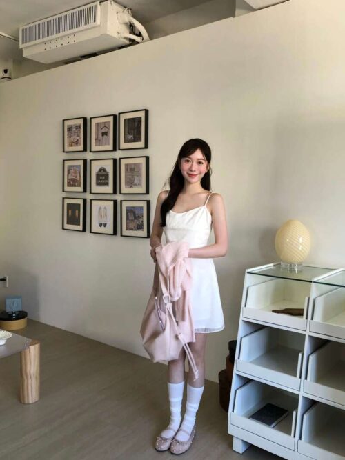 AB04 杜樂麗花園的典雅拼接網紗短洋裝