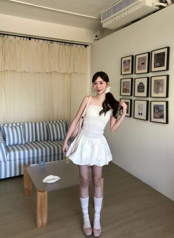 AB09 蒂凡妮的巴黎晚宴平口緞面小蓬裙洋裝