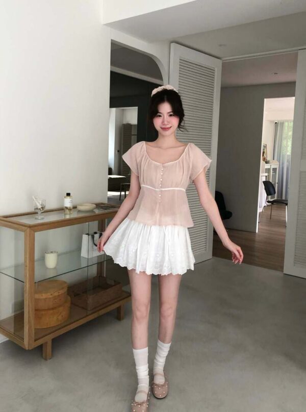 AC01 Clara可娜的軟紗質拼接蕾絲上衣