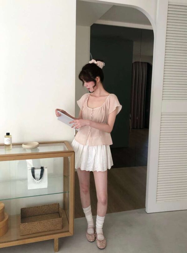 AC01 Clara可娜的軟紗質拼接蕾絲上衣