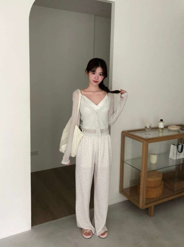 AC19 Nina妮娜的濟州島彈力小碎花直筒長褲