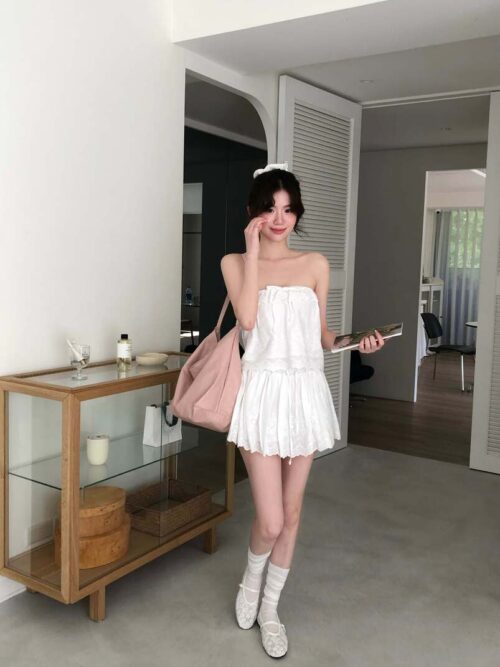 AC11 Cassie卡西的柔軟小花蕾絲平口蝴蝶結背心