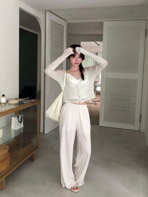 AC19 Nina妮娜的濟州島彈力小碎花直筒長褲