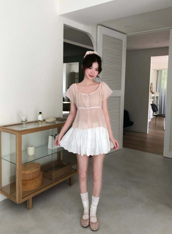 AC01 Clara可娜的軟紗質拼接蕾絲上衣
