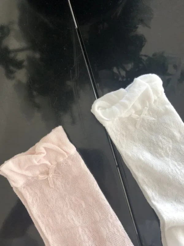 AD51 Ninette妮奈特的芭蕾粉蝴蝶結花邊襪
