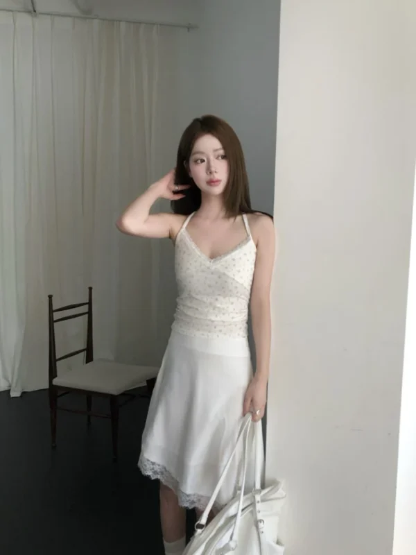 AD41 Éliane艾莉安的柔霧緞光蕾絲中長裙